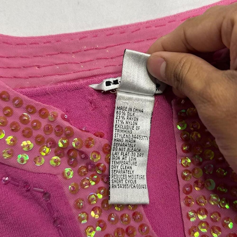 Nygard Collction Y2K Fairy vintage Pink silk sequin beaded embellished tank top - Picture 7 of 8